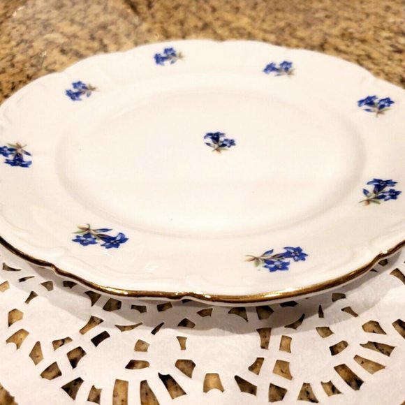 Bareuther Plates Set Of 3 Bavaria US Zone 1946 - 1949 Germany Blue Floral Gold - Picture 4 of 5